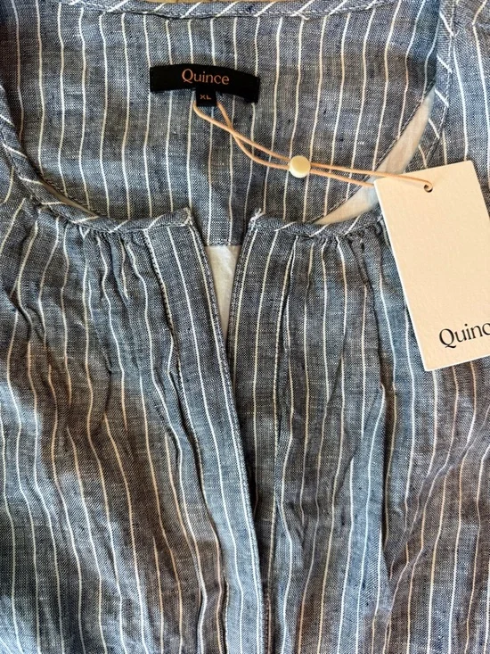 Quince Womens 100% European Linen Tiered Maxi Dress Chambray Stripe XL - Picture 8 of 11